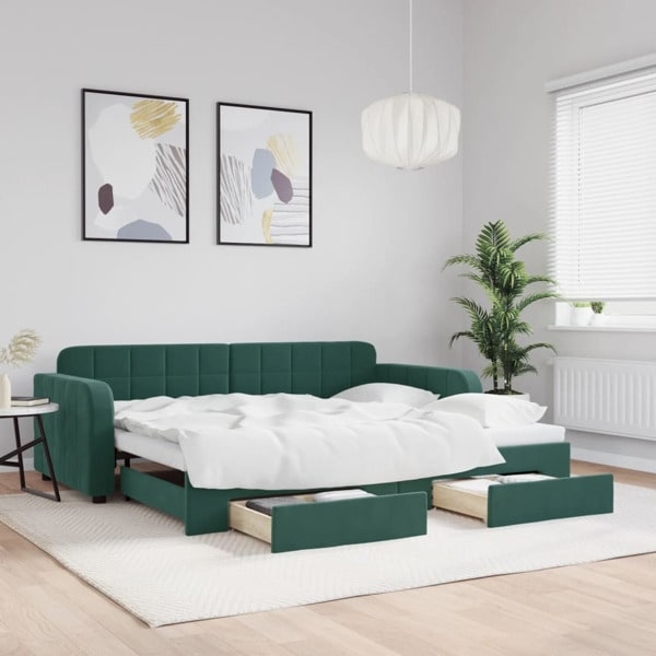 vidaXL Dagbädd utdragbar med lådor mörkgrön 90x200 cm sammet Grön