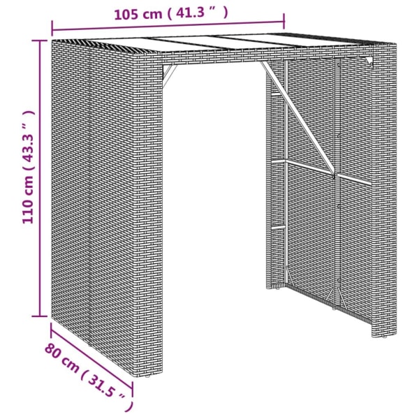 vidaXL Barbord med glasskiva grå 105x80x110 cm konstrotting Grå