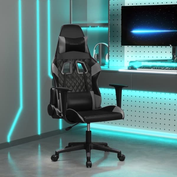 vidaXL Gamingstol med massage svart och grå konstläder Grå