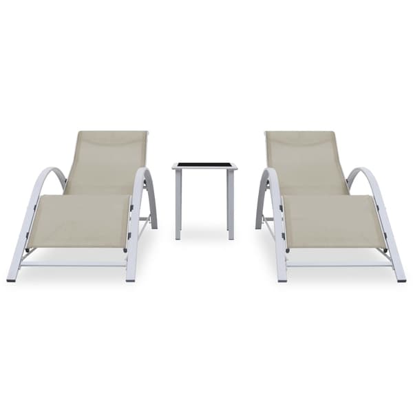 vidaXL Solsängar 2 st med bord aluminium gräddvit Creme