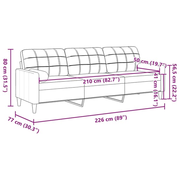 vidaXL 3-sitssoffa med prydnadskuddar gul 210 cm sammet Gul