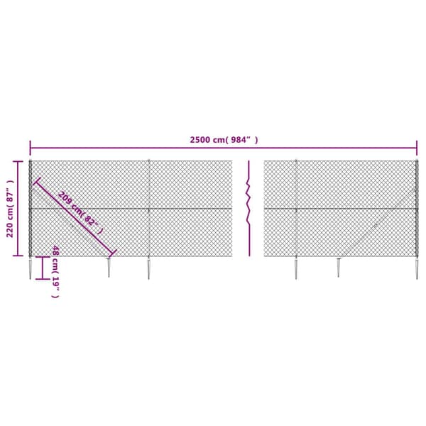 vidaXL Gunnebostängsel med markspett silver 2,2x25 m Silver