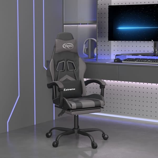 vidaXL Gamingstol och fotstöd svart och grå konstläder Grå