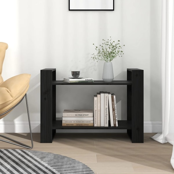 vidaXL Bokhylla/rumsavdelare svart 80x35x56,5 cm massiv furu Svart