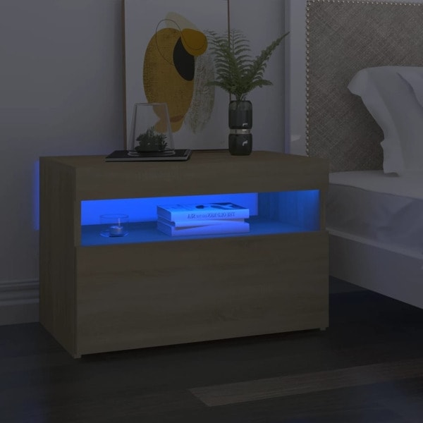 vidaXL Sängbord med LED-belysning sonoma-ek 60x35x40cm konstruerat trä Brun