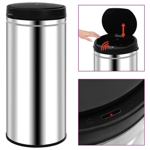vidaXL Soptunna med automatisk sensor 80 L rostfritt stål Silver