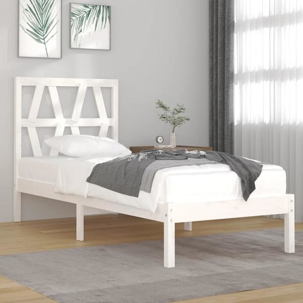 vidaXL Sängram vit massiv furu 100x200 cm enkelsäng Vit