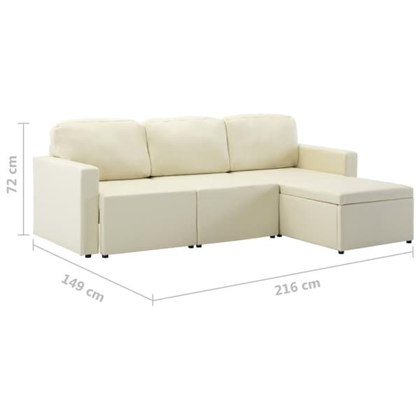 vidaXL Bäddsoffa modulär 3-sits gräddvit konstläder Creme