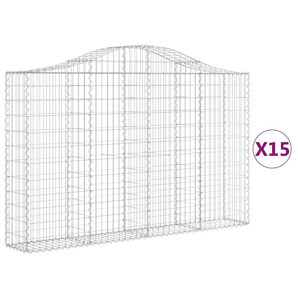 vidaXL Gabioner bågformade 15 st 200x30x120/140 cm galvaniserat järn Silver