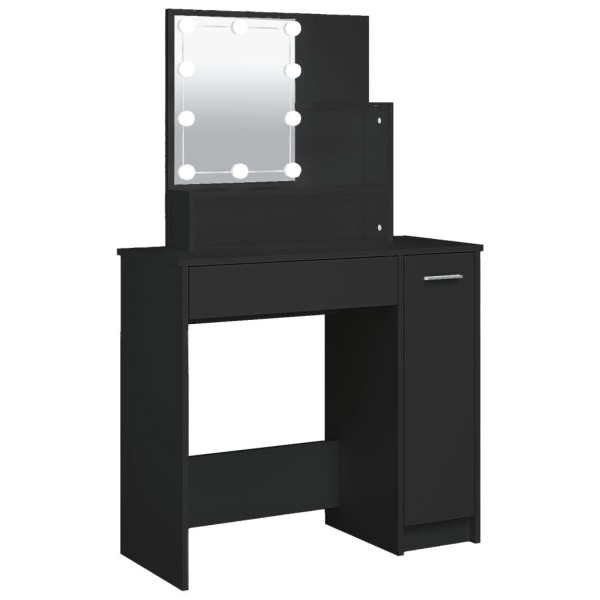 vidaXL Sminkbord med LED svart 86,5x35x136 cm Svart