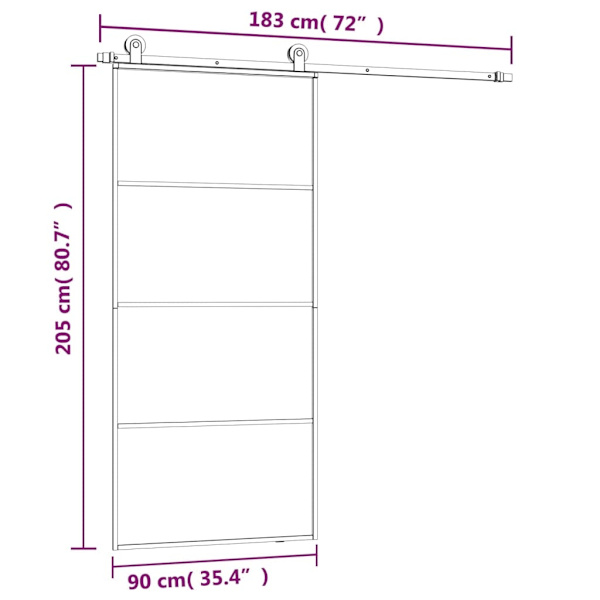 vidaXL Skjutdörr med beslagset ESG glas och aluminium 90x205 cm Svart