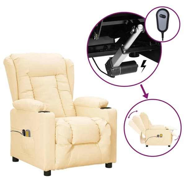 vidaXL Elektrisk massagefåtölj gräddvit konstläder Kräm