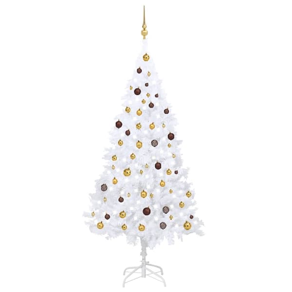 vidaXL Belyst plastgran med kulor vit 210 cm PVC Vit