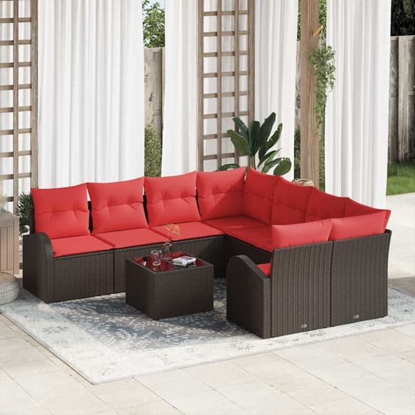 vidaXL Soffset 9 st 8-Antal sittplatser Brun och Röd Polyester Brun
