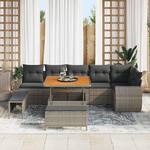vidaXL Trädgårdsoffset 9 st 9-Antal sittplatser Grå Poly Rattan Grå