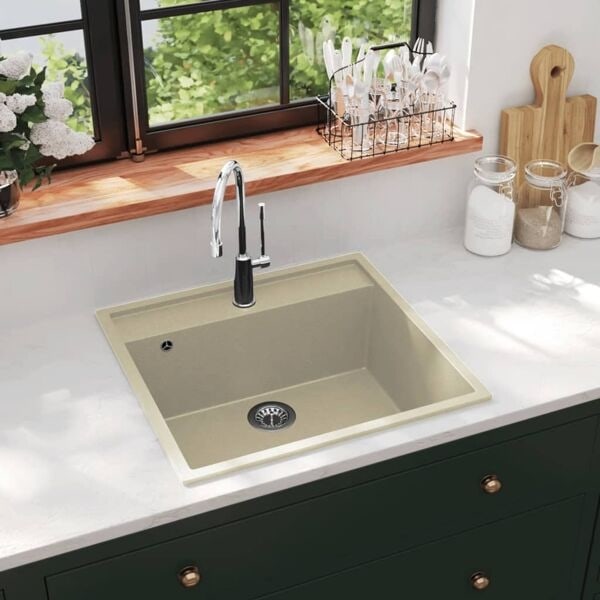 vidaXL Diskho med bräddavlopp beige granit Beige