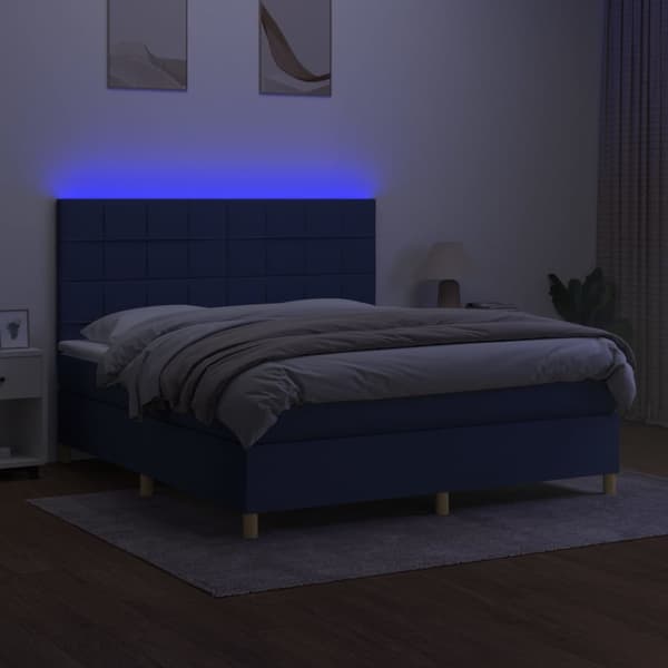 vidaXL Ramsäng med madrass & LED blå 160x200 cm tyg Blå
