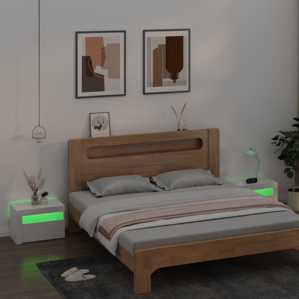 vidaXL Sängbord med LEDs 2 st vit högglans 60x35x40 cm Vit