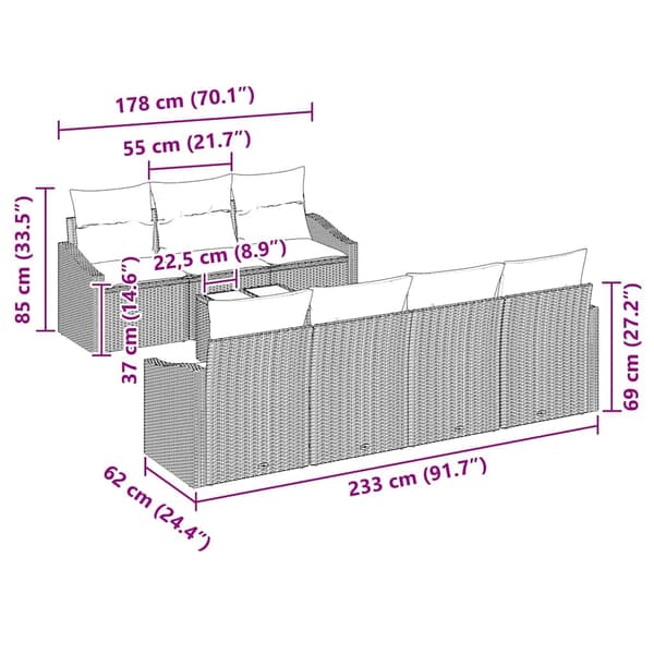 vidaXL Soffset 8 st Brun och Kräm konstrotting Brun