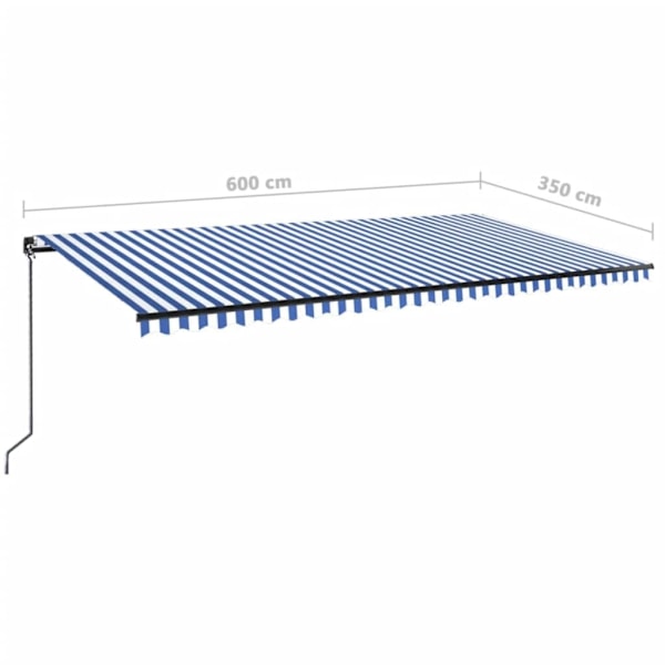 vidaXL Markis manuellt infällbar med LED 600x350 cm blå och vit Blå