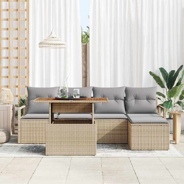 vidaXL Trädgårdsoffset 6 st Beige konstrotting Beige