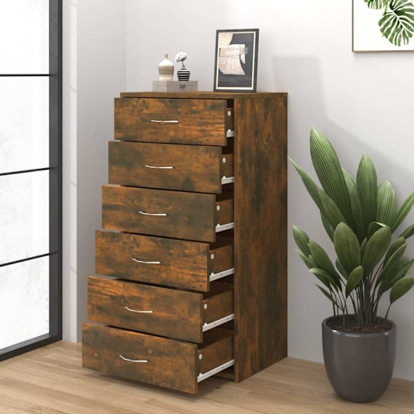 vidaXL Byrå 6 lådor rökfärgad ek 50x34x96 cm konstruerat trä Brun