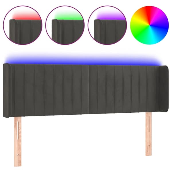 vidaXL Sänggavel LED mörkgrå 147x16x78/88 cm sammet Grå