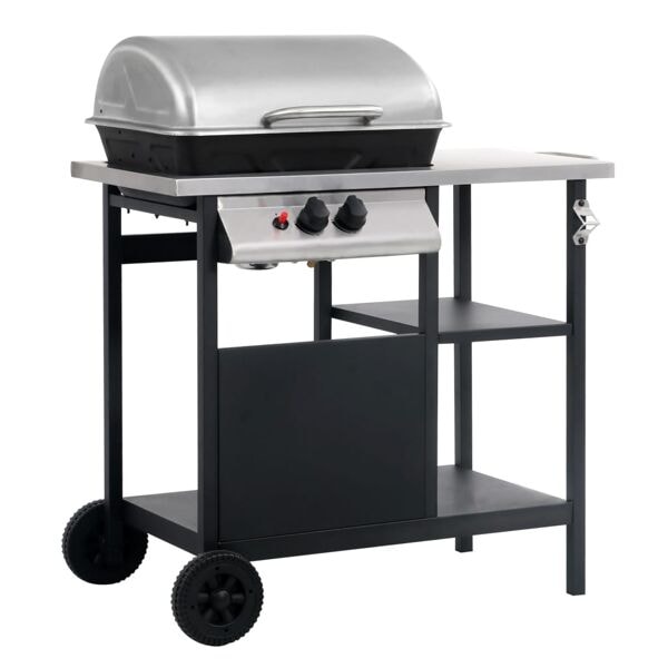 vidaXL Gasolgrill med sidobord i 3 nivåer svart och silver Svart