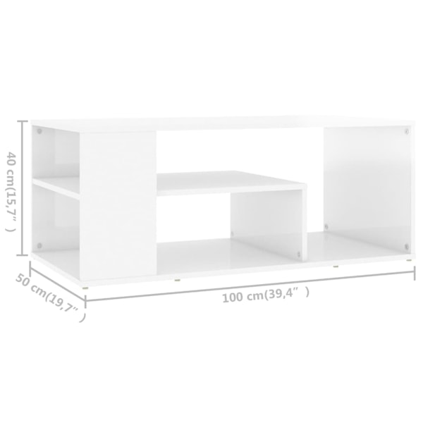 vidaXL Soffbord vit högglans 100x50x40 cm konstruerat trä Vit