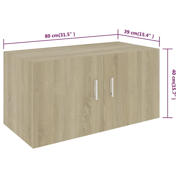 vidaXL Väggmonterat skåp sonoma-ek 80x39x40 cm konstruerat trä Brun