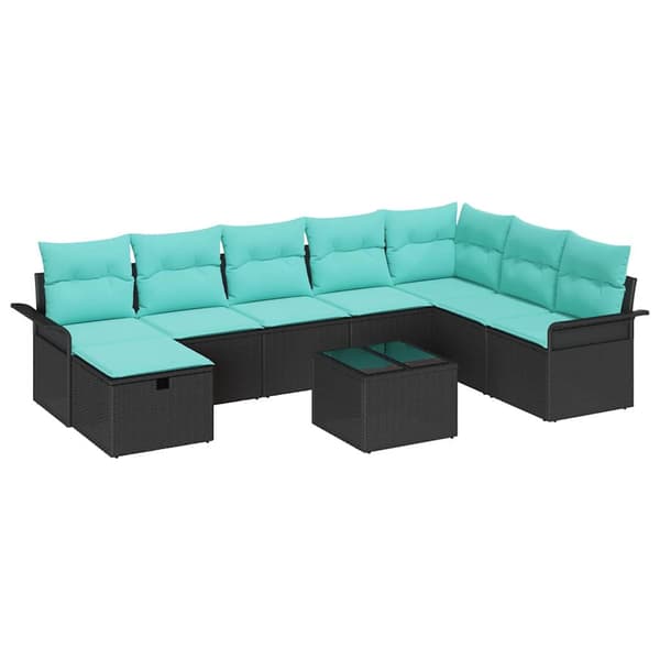 vidaXL Trädgårdsoffset 9 st Poly rattan Svart