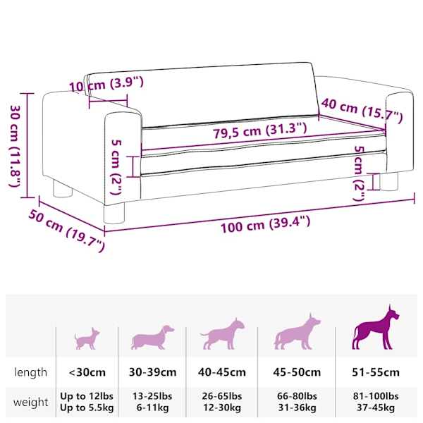 vidaXL Hundbädd med förlängning grå 100x50x30 cm konstläder Grå