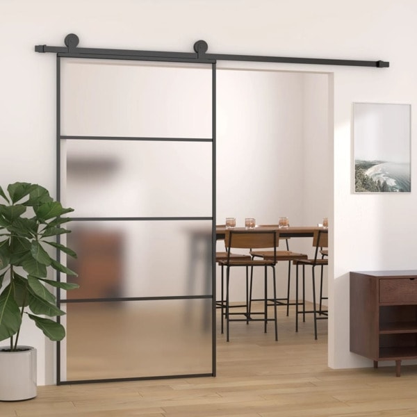 vidaXL Skjutdörr frostat ESG-glas och aluminium 102,5x205 cm svart Svart