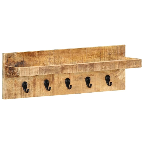 vidaXL Vägghylla med krokar 60x15x20 cm massivt grovt mangoträ Brun