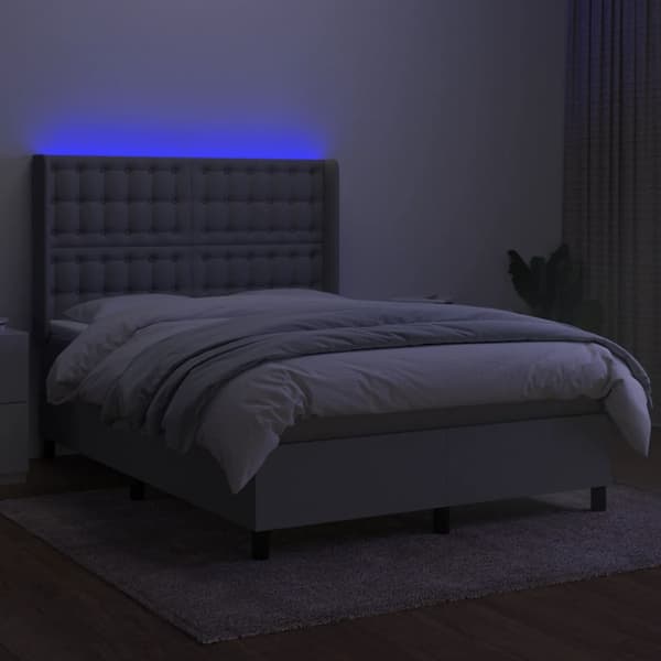 vidaXL Ramsäng med madrass & LED ljusgrå 140x190 cm tyg Grå