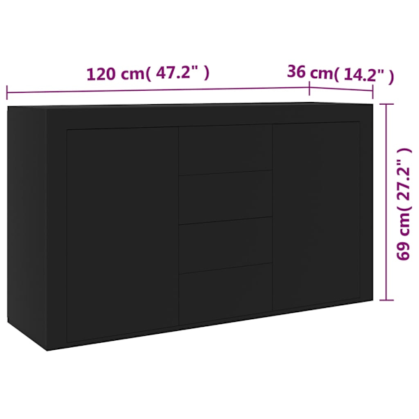 vidaXL Skänk svart 120x36x69 cm konstruerat trä Svart