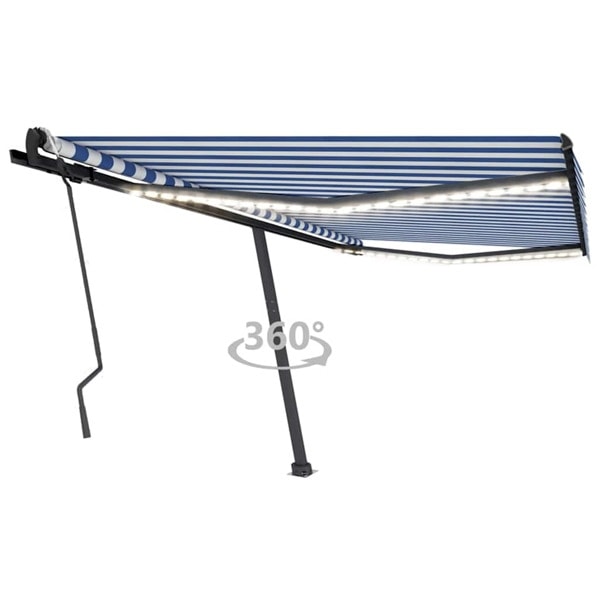 vidaXL Markis manuellt infällbar med LED 400x300 cm blå och vit Blå