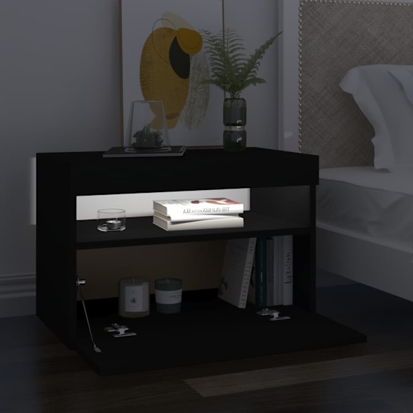 vidaXL Sängbord LED-belysning 2 st svart 60x35x40 cm konstruerat trä Svart