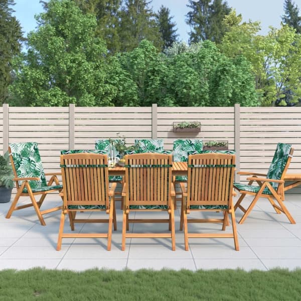 vidaXL Fällbara fåtöljer med dynor, 8 st, massivt trä, teak Brun