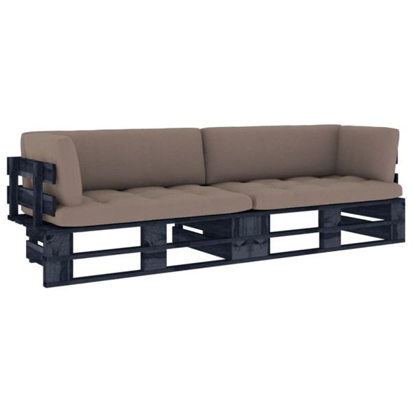 vidaXL Pallsoffa 2-sits med dynor svart impregnerad furu Svart