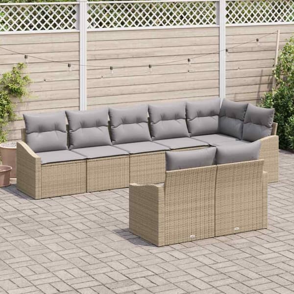 vidaXL Trädgårdsoffset 8 st Beige och Ljusgrå konstrotting Beige