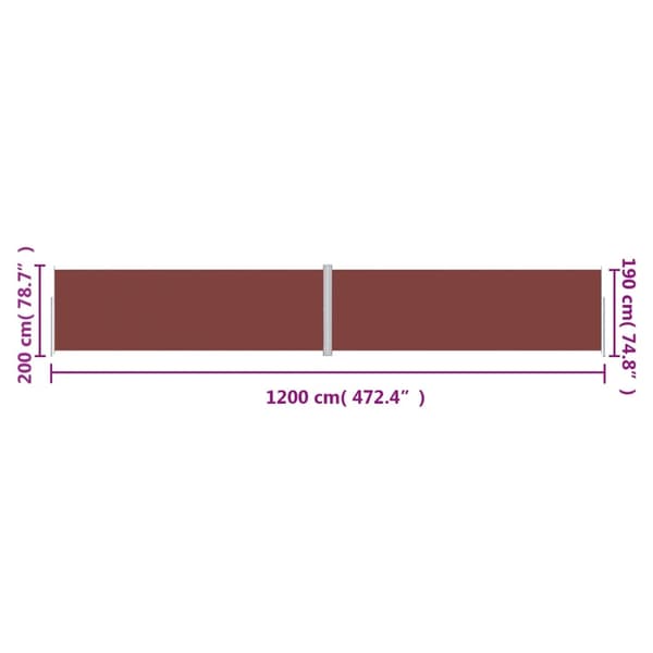 vidaXL Infällbar sidomarkis brun 200x1200 cm Brun