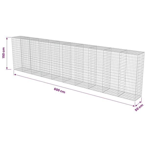 vidaXL Gabionmur i galvaniserat stål 600x50x150 cm Silver