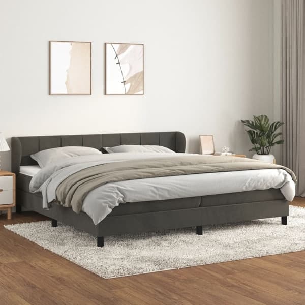 vidaXL Ramsäng med madrass mörkgrå 200x200 cm sammet Grå