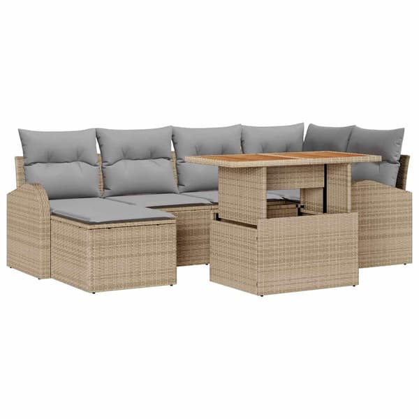 vidaXL Trädgårdsoffset 7 st beige och ljusgrå Beige