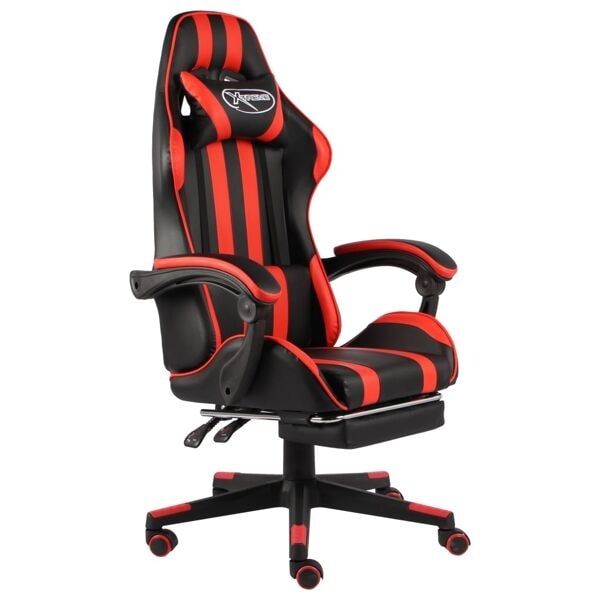 vidaXL Gamingstol med fotstöd svart och röd konstläder Röd