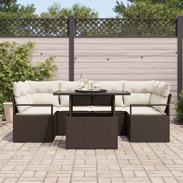 vidaXL Trädgårdsoffset 7 st Brun Poly rattan Brun