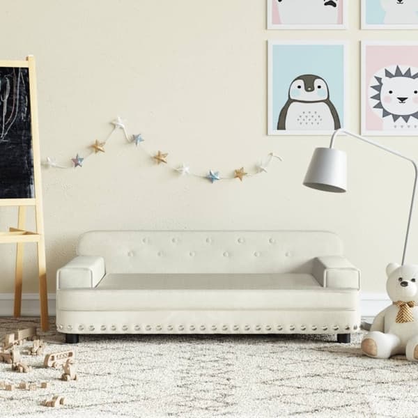 vidaXL Barnsoffa gräddvit 90x53x30 cm sammet Kräm