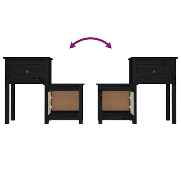 vidaXL Sängbord 2 st svart 79,5x38x65,5 cm massiv furu Svart