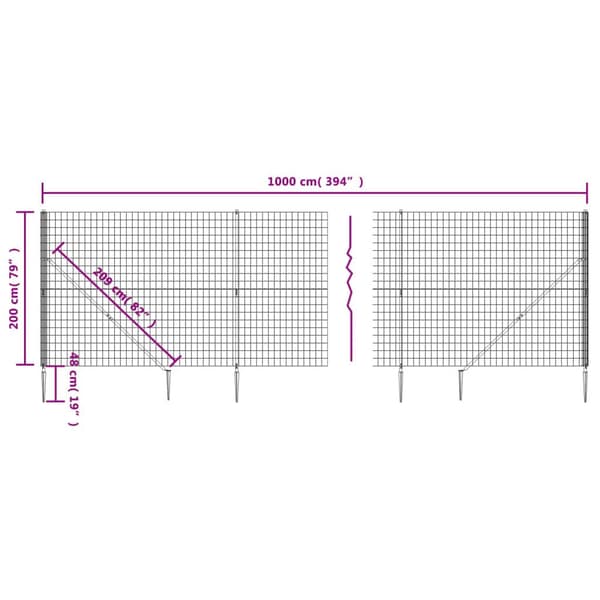 vidaXL Stängsel med markspett grön 2x10 m Grön